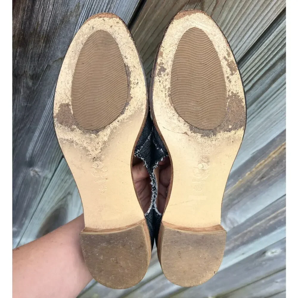 ALL BLACK Anthropologie Denim Oxford 40.5 Black‎ Raw Edge Deconstructed Flat
